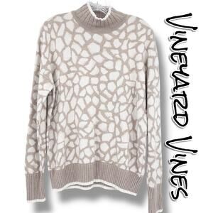 Vineyard Vines Merino Wool Cashmere Giraffe Print Sweater Neutral Mock Womens M
